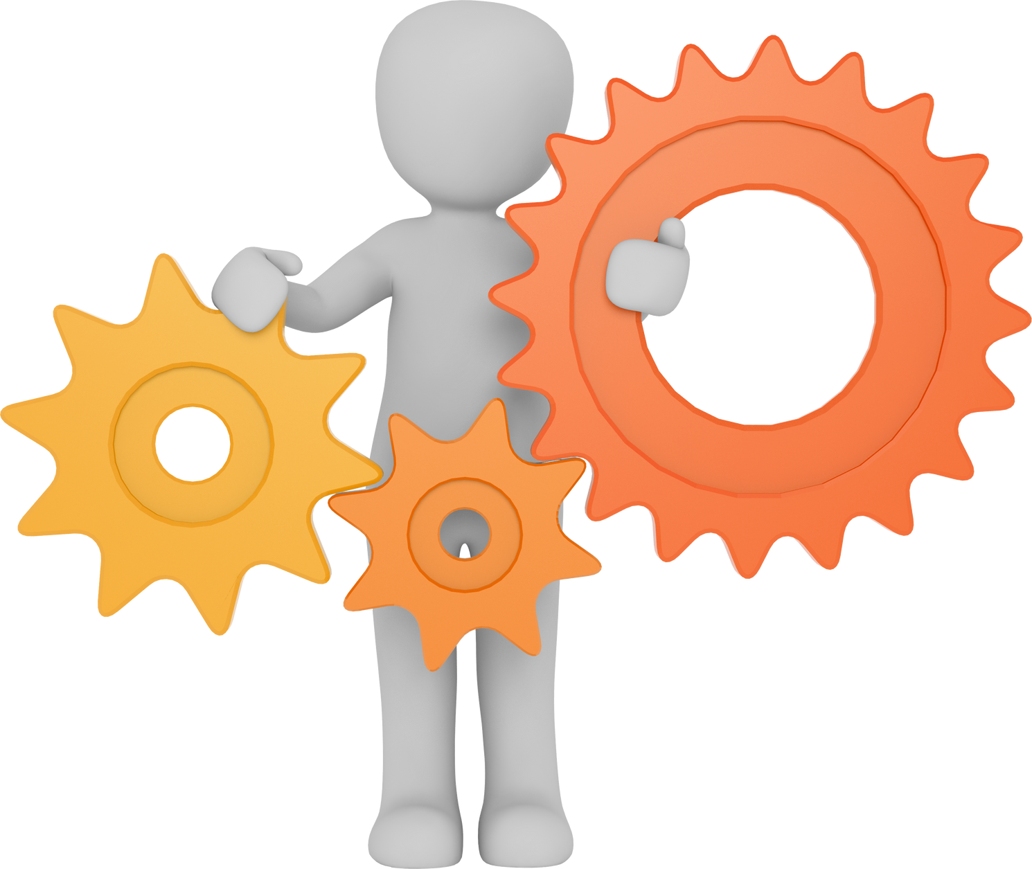 Man Figure Holding Orange Gear Wheels